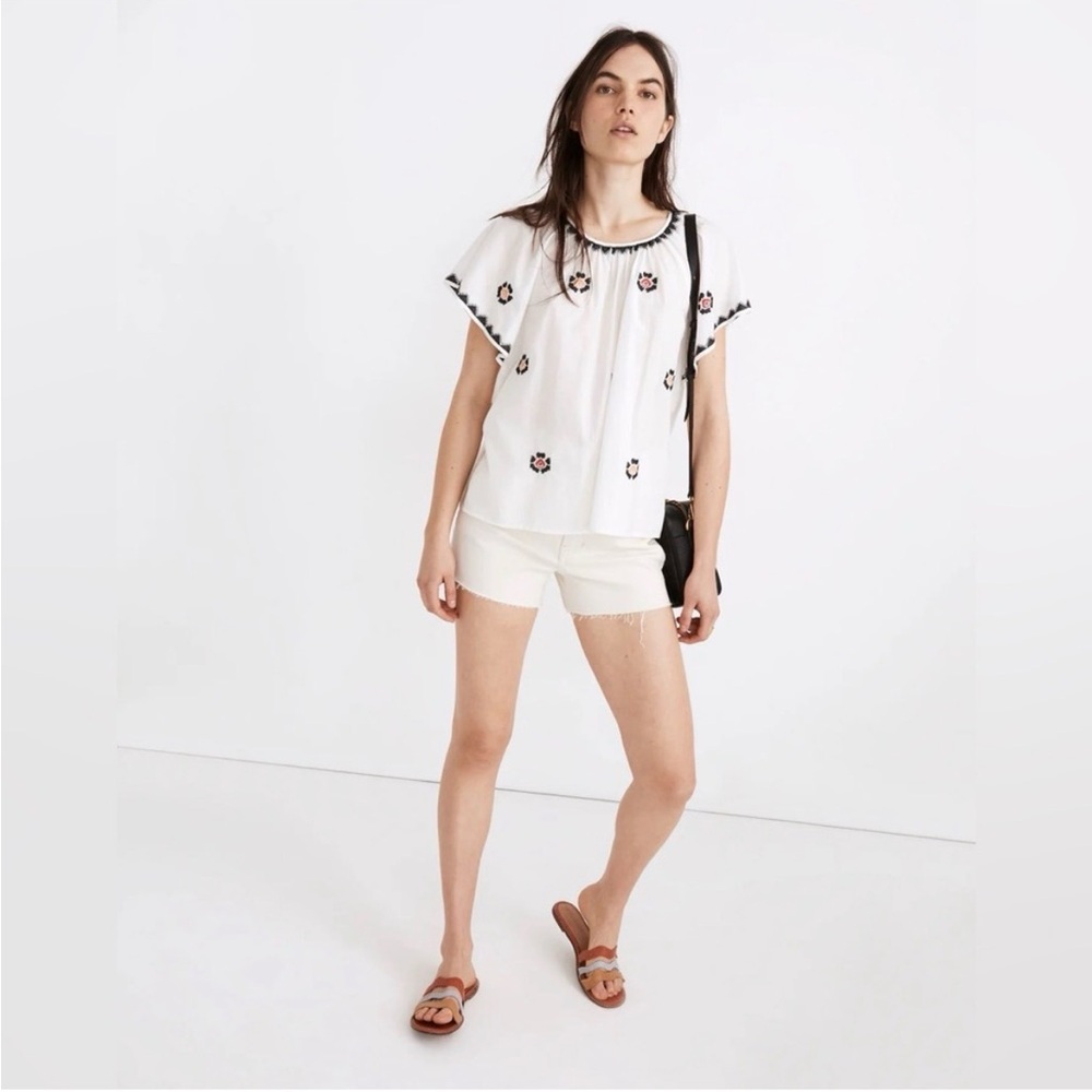 Madewell Embroidered Flutter Sleeve Top Size M